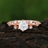 Round Cut Moissanite Engagement Ring Unique Distance Band Ring